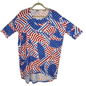 LuLaRoe Irma Tunic Top Womens Small S Red White Blue American Flag Stars Stripes